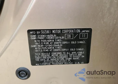 2012 Suzuki Grand Vitara Jlx z USA, uszkodzony, nr VIN JS3TD0D78C4100175